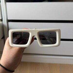Off-White Cream Rectangular Chunky Frame Sunglasses